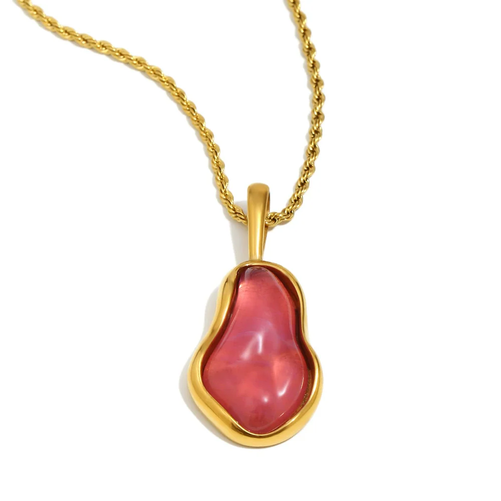 Wholesale Light Luxury Geometric Stainless Steel Vacuum Plated 18K Gold Imitation Baroque Pearl Shape Pendant Necklace For Women - Image 6
