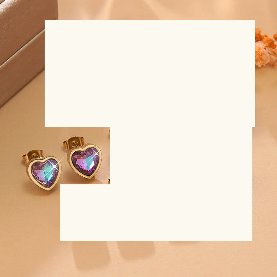 Wholesale Light Luxury Goldplated Stainless Steel Heart Shape Zircon Earrings And Ear Bone Nails For Women - Image 10