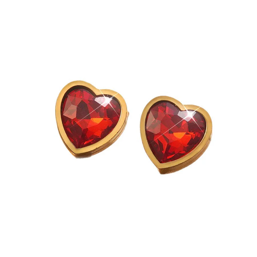 Wholesale Light Luxury Goldplated Stainless Steel Heart Shape Zircon Earrings And Ear Bone Nails For Women - Image 5