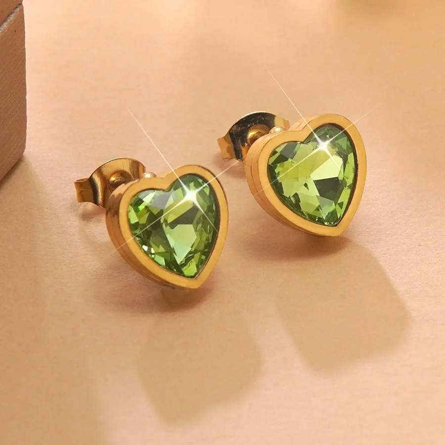 Wholesale Light Luxury Goldplated Stainless Steel Heart Shape Zircon Earrings And Ear Bone Nails For Women - Image 6
