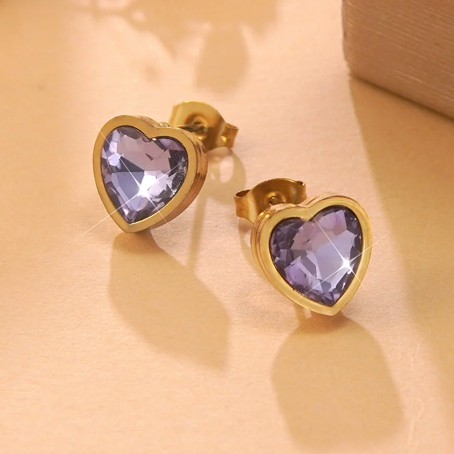 Wholesale Light Luxury Goldplated Stainless Steel Heart Shape Zircon Earrings And Ear Bone Nails For Women - Image 7