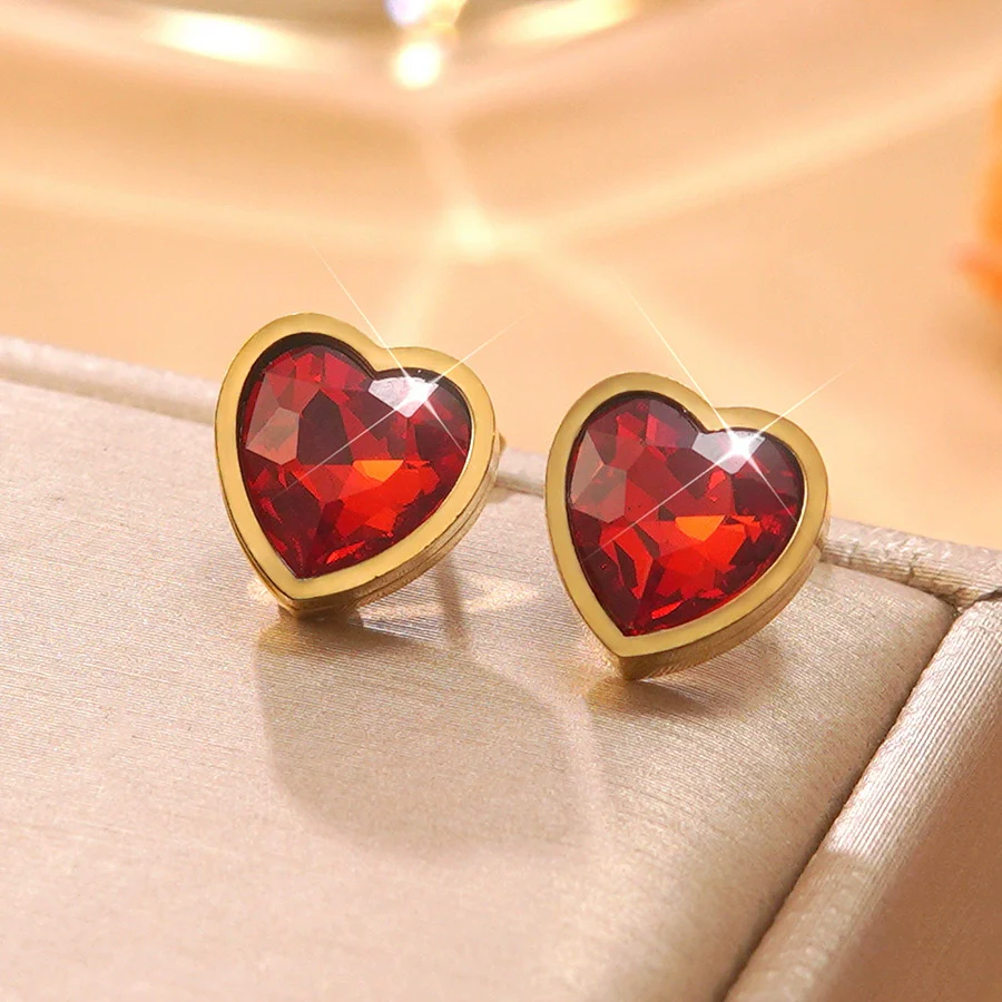 Wholesale Light Luxury Goldplated Stainless Steel Heart Shape Zircon Earrings And Ear Bone Nails For Women - Image 8
