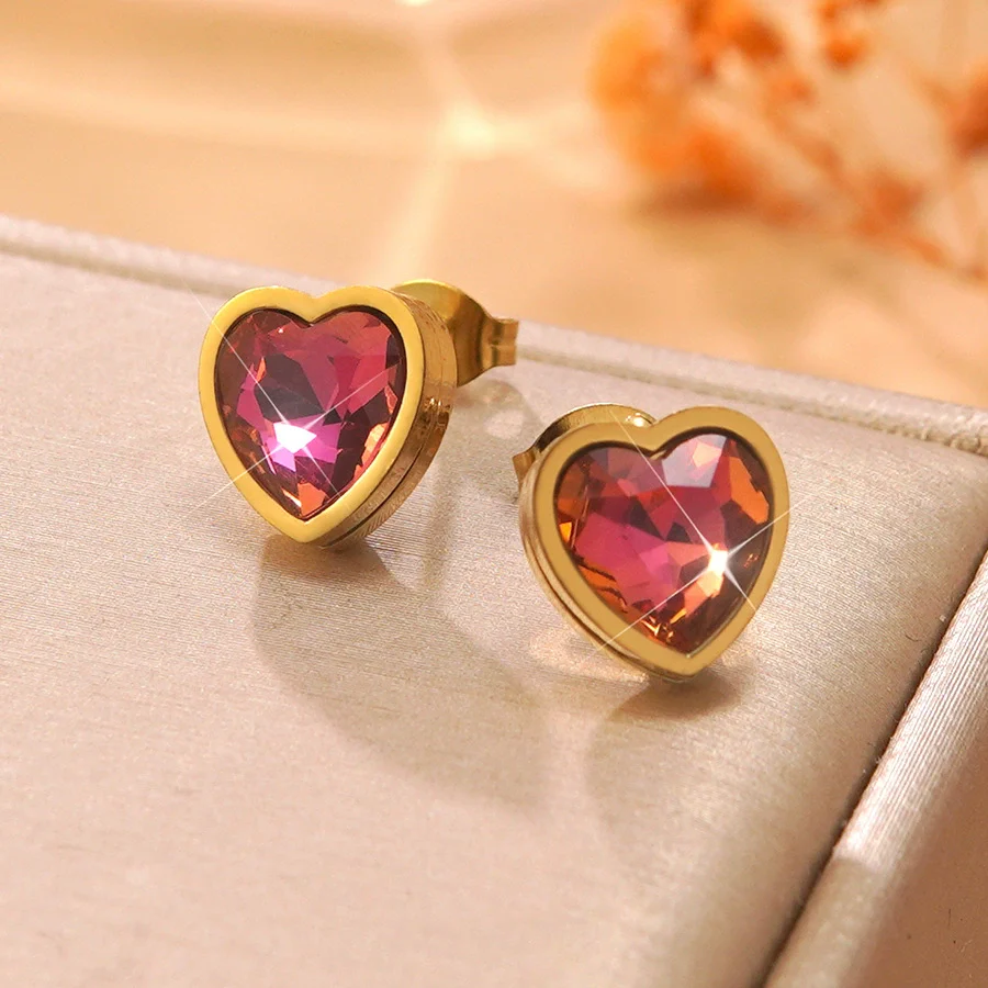 Wholesale Light Luxury Goldplated Stainless Steel Heart Shape Zircon Earrings And Ear Bone Nails For Women - Image 9
