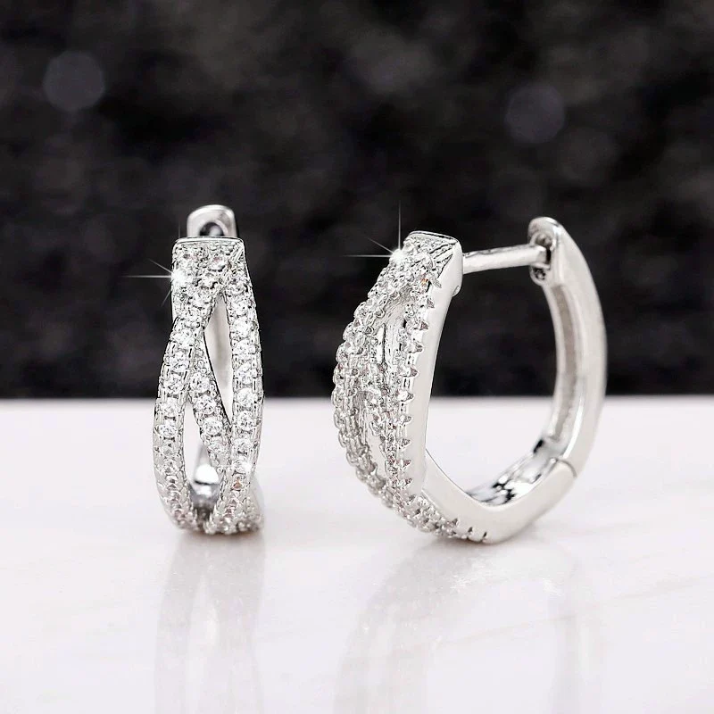 Wholesale Light Luxury Micro Inlay Zircon Geometric Cross Copper Earrings For Women - Image 3