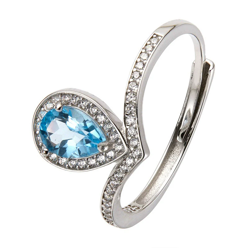 Wholesale Light Luxury Niche Style Vshaped Geometric Silver 925 Sterling Silver Plated 18K Gold Ring Set With Gems Jewelry Accessories - Image 5