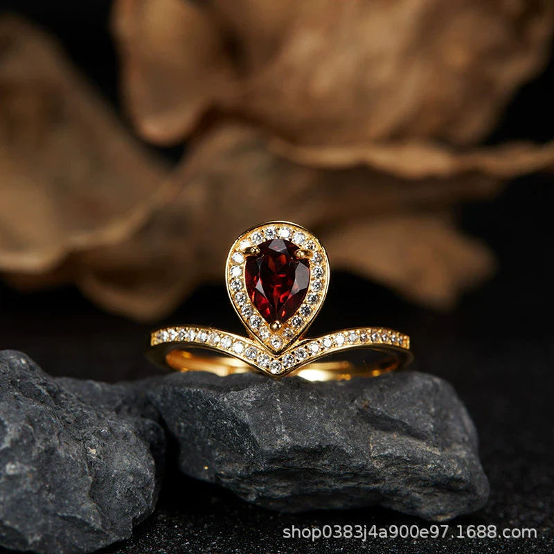 Wholesale Light Luxury Niche Style Vshaped Geometric Silver 925 Sterling Silver Plated 18K Gold Ring Set With Gems Jewelry Accessories - Image 6