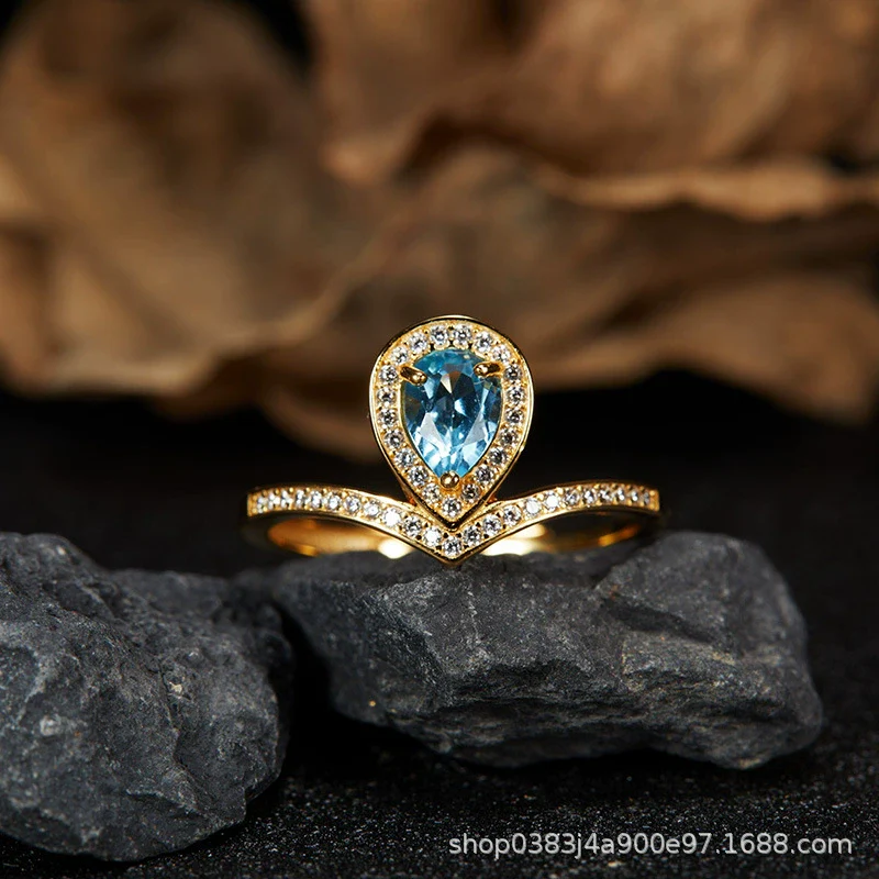 Wholesale Light Luxury Niche Style Vshaped Geometric Silver 925 Sterling Silver Plated 18K Gold Ring Set With Gems Jewelry Accessories - Image 7