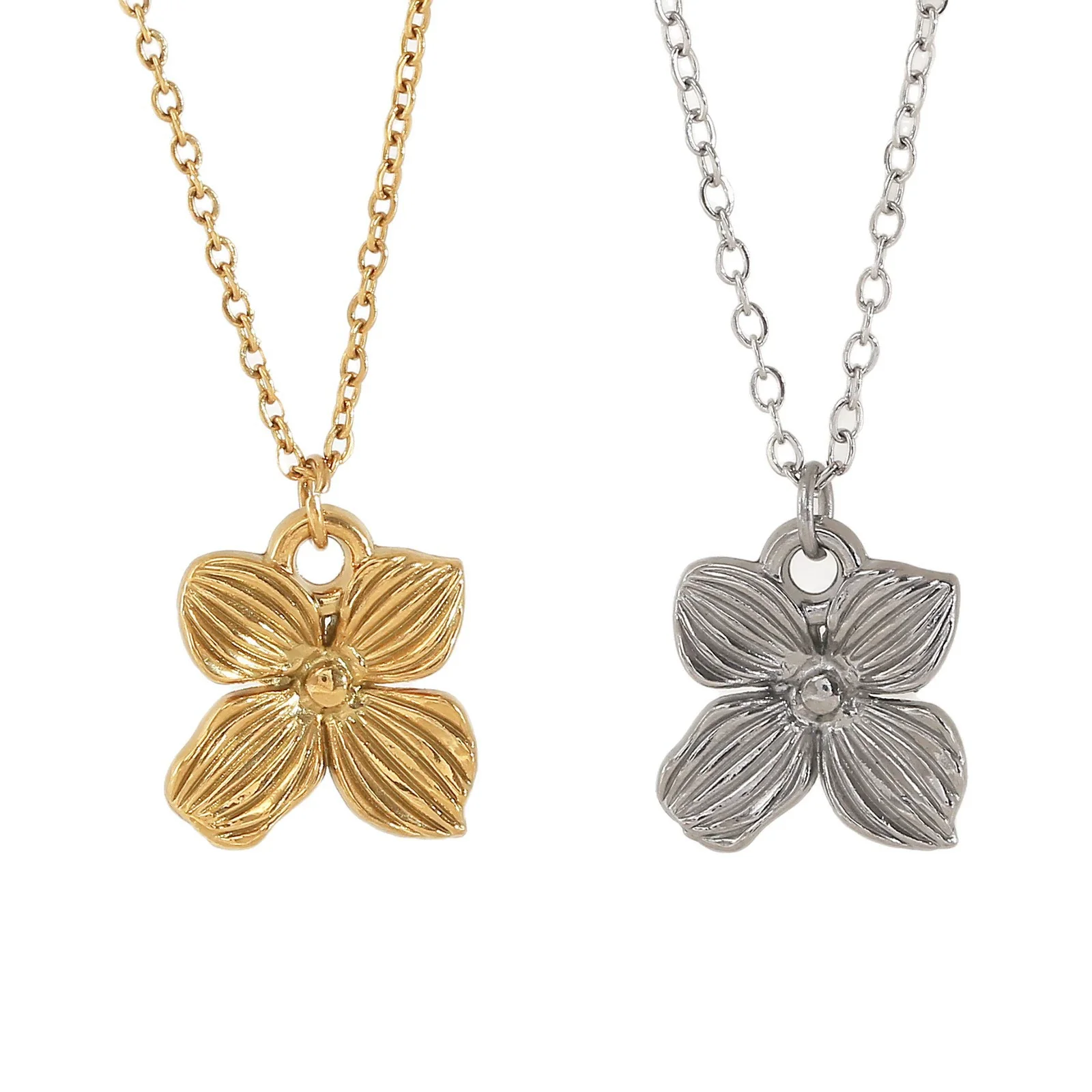 Wholesale Light Luxury Stainless Steel Flower Pendant Necklace With Electroplating O Word Chain For Women - Image 5