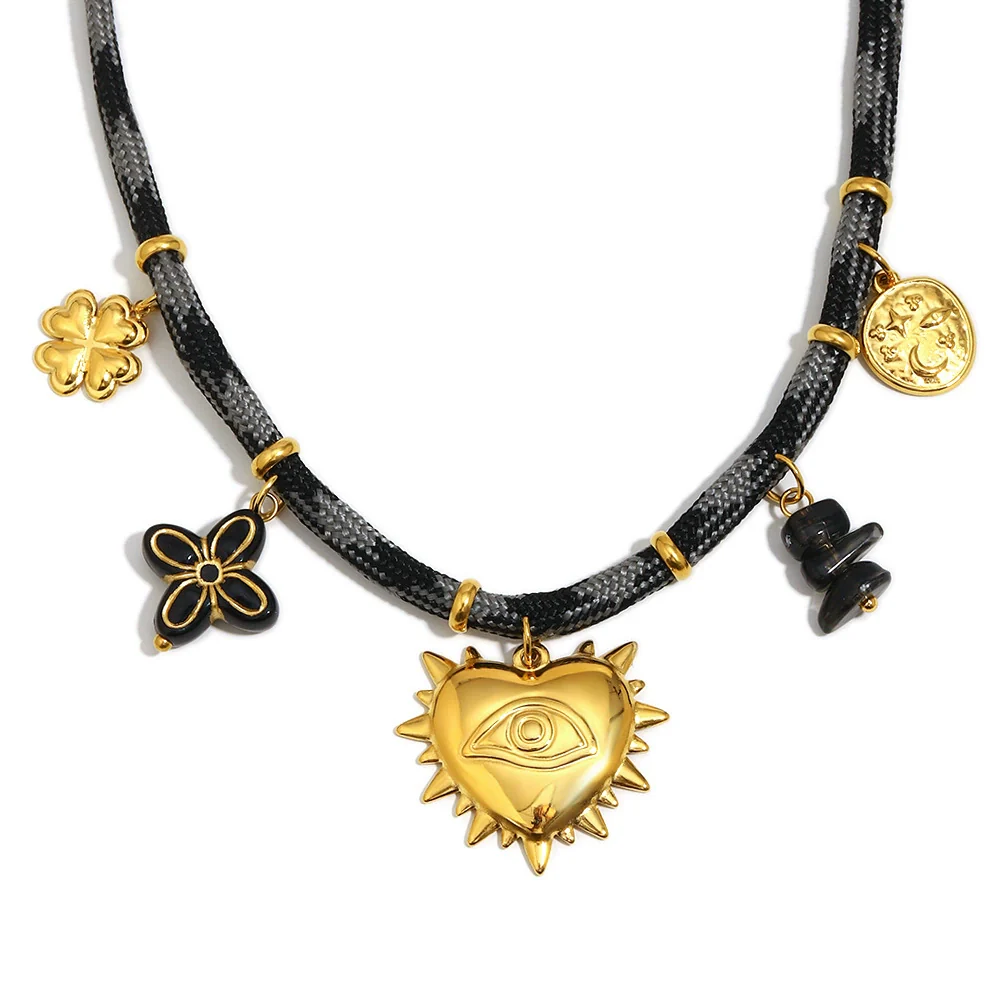 Wholesale Light Luxury Style 18K Gold Plated Stainless Steel Braided Rope Heart Shape Pendant Necklace For Women - Image 5