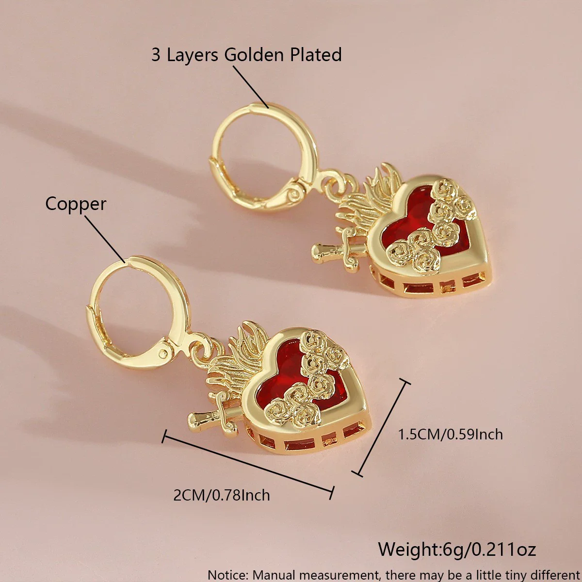 Wholesale Light Luxury Style Electroplated Copper Heart Shape Earrings For Women - Image 7