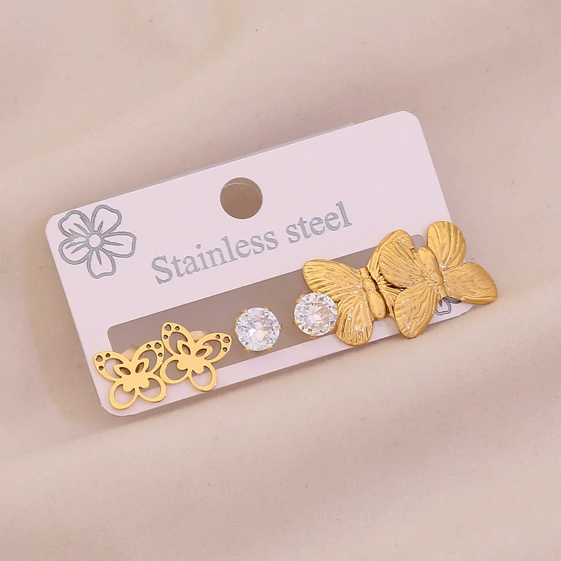 Wholesale Light Luxury Style Electroplated Stainless Steel Heart And Butterfly Flower Earrings For Women - Image 4