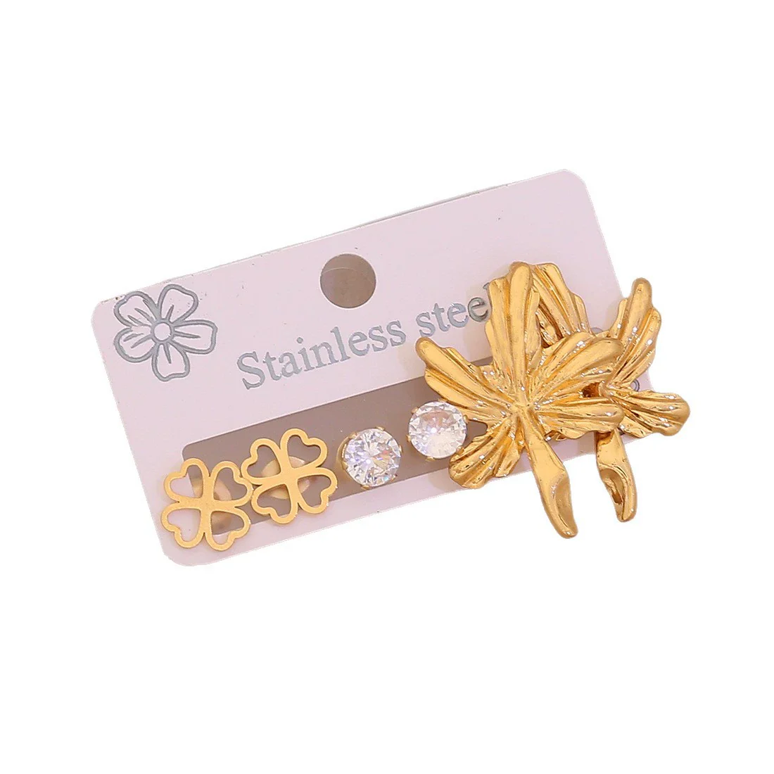 Wholesale Light Luxury Style Electroplated Stainless Steel Heart And Butterfly Flower Earrings For Women - Image 5