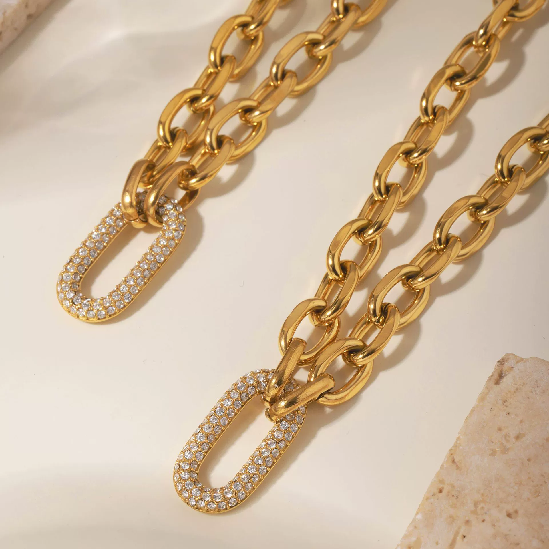 Wholesale Light Luxury Style Ferris Wheel Inlaid Zircon Stainless Steel Necklace Bracelet Jewelry Set For Women 18K Gold Plated - Image 2