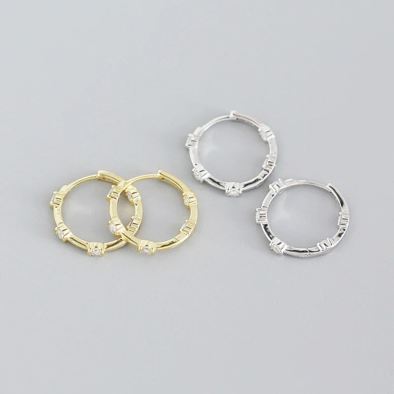 Wholesale Light Luxury Style Geometric S925 Sterling Silver Electroplated Exaggerated Round Microencrusted Earrings