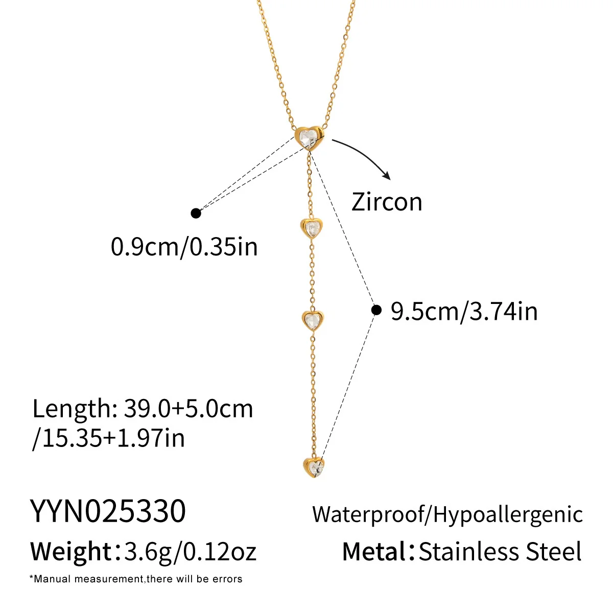 Wholesale Light Luxury Style Heart Water Drop Bell Pattern Zircon Titanium Steel Electroplated Earrings And O Word Chain Necklace Set For Women - Image 7