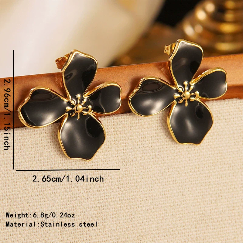 Wholesale Light Luxury Style Plants And Flowers Dripping Oil Stainless Steel Necklace And Earrings Set For Women - Image 3