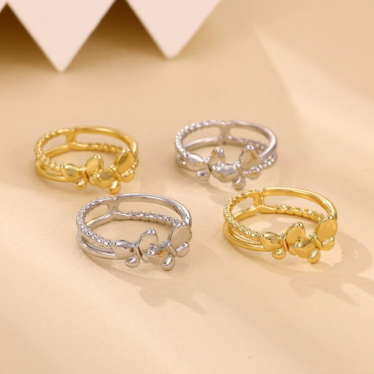 Wholesale Light Luxury Sweet Highend Threedimensional Butterfly Gold Plated Doublelayer Women's Ring - Image 2