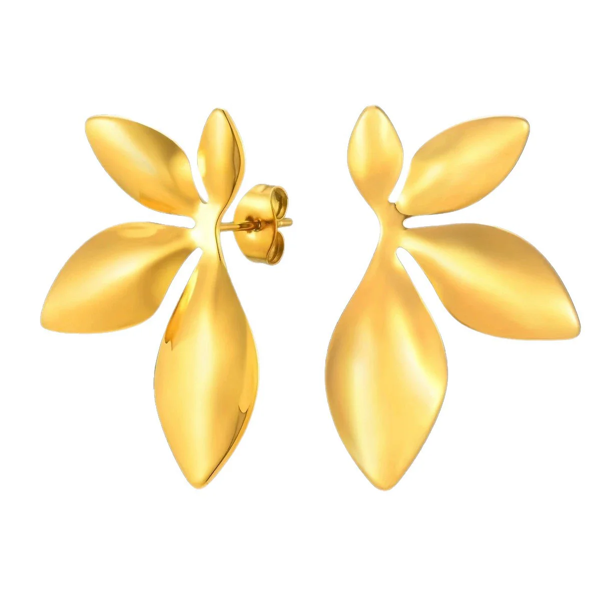 Wholesale Light Luxury Women's Hydraulic Pressure Stainless Steel Leaf Earrings - Image 5