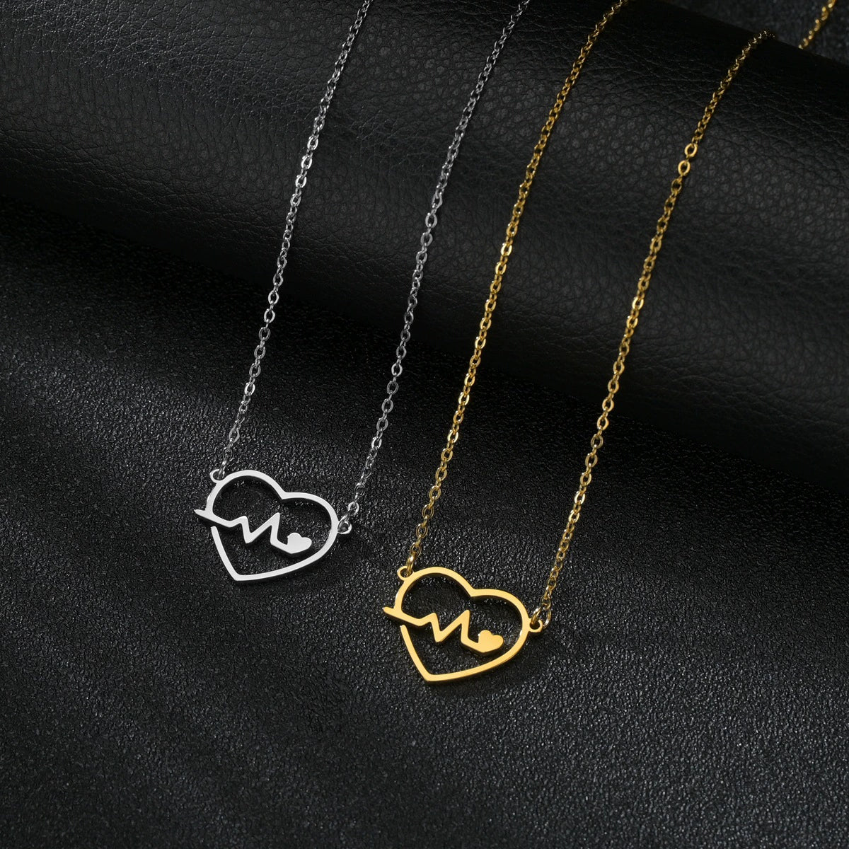 Wholesale Love Pendant Electrocardiogram Heartbeat Titanium Steel Necklace With Electroplating Polishing For Ladies