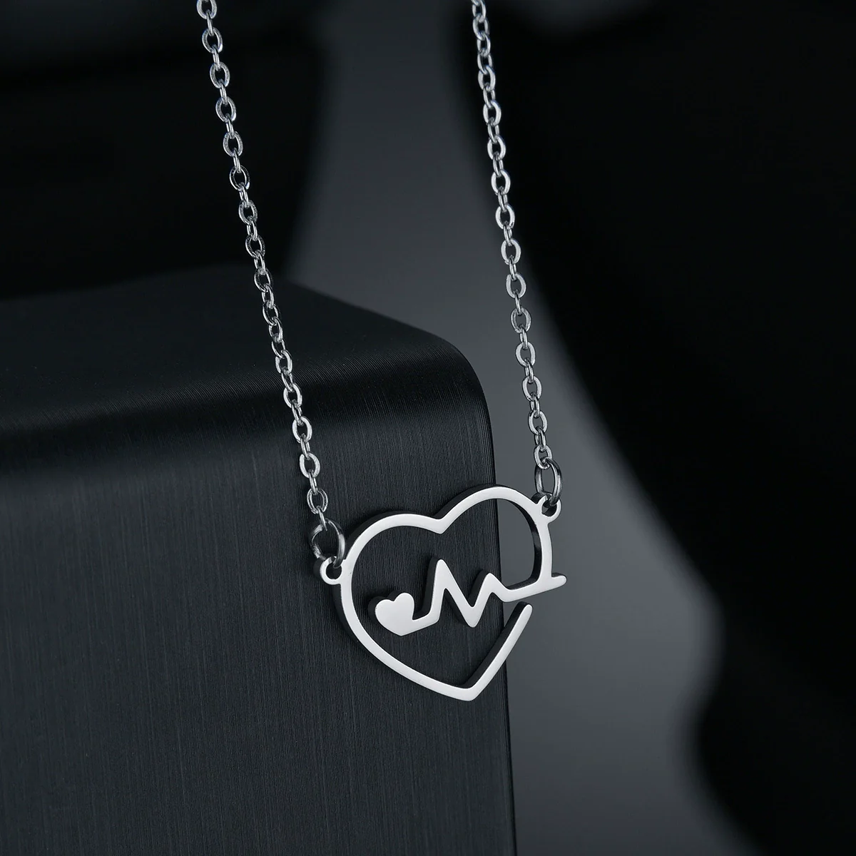 Wholesale Love Pendant Electrocardiogram Heartbeat Titanium Steel Necklace With Electroplating Polishing For Ladies - Image 4