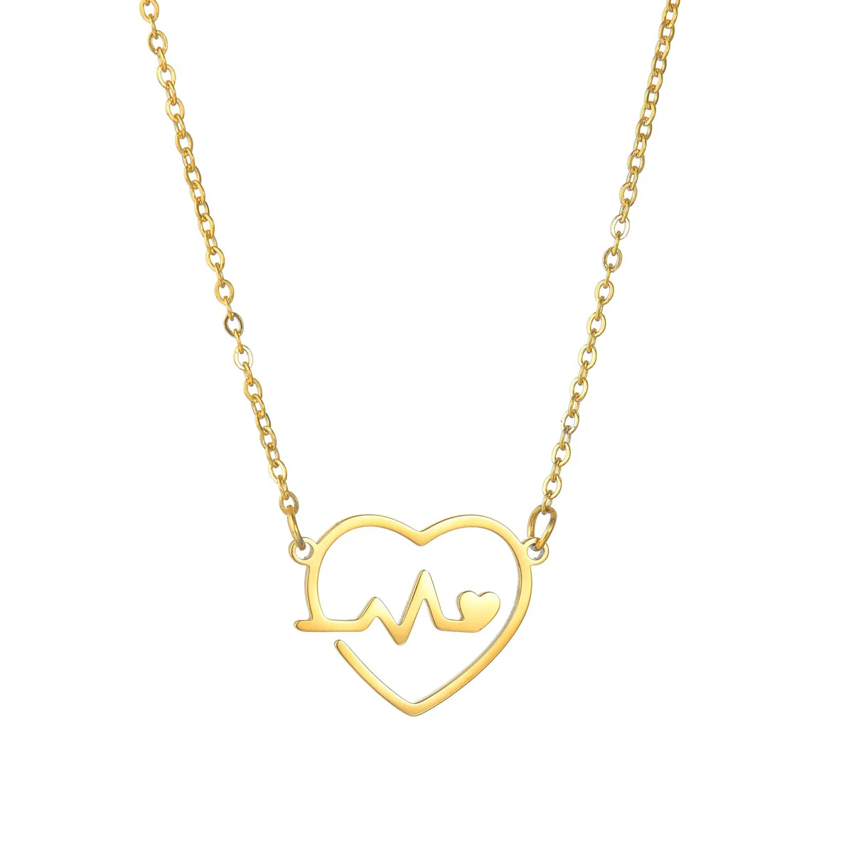 Wholesale Love Pendant Electrocardiogram Heartbeat Titanium Steel Necklace With Electroplating Polishing For Ladies - Image 5