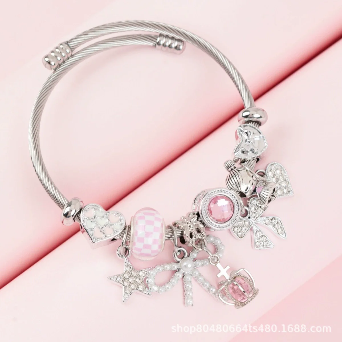 Wholesale Lovely Animal Style Stainless Steel Electroplated Beaded Bracelet With Multielement Oil Drop Rhinestone Jewelry Accessories - Image 9