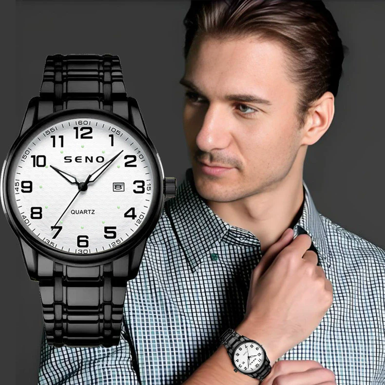 Wholesale Luminous Waterproof Quartz Digital Scale Business Calendar Men's Watches With Stainless Steel Buckle Alloy Strap And Case Mineral Reinforced Glass Mirror Round Dial