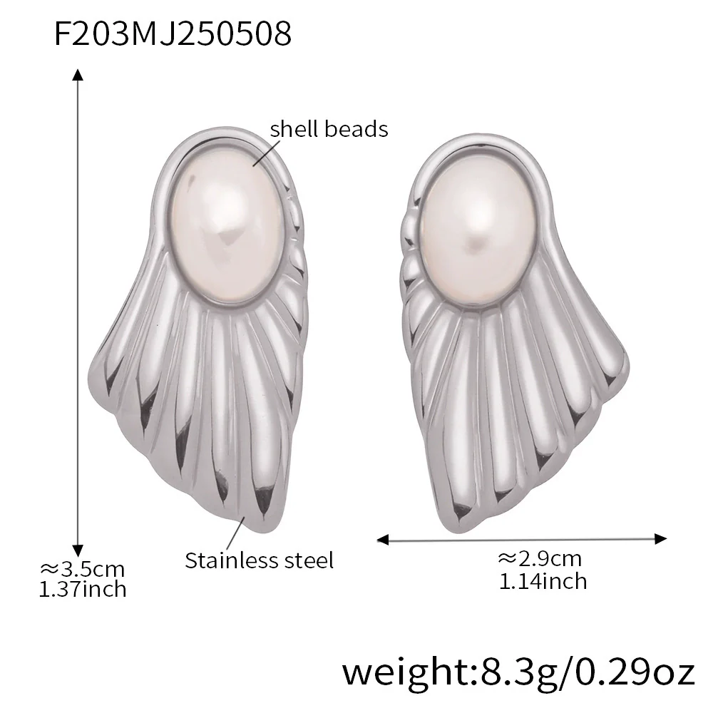 Wholesale Luxury French Retro Style Electroplated 18K Gold Stainless Steel And Shell Beads Geometric Earrings For Women - Image 7