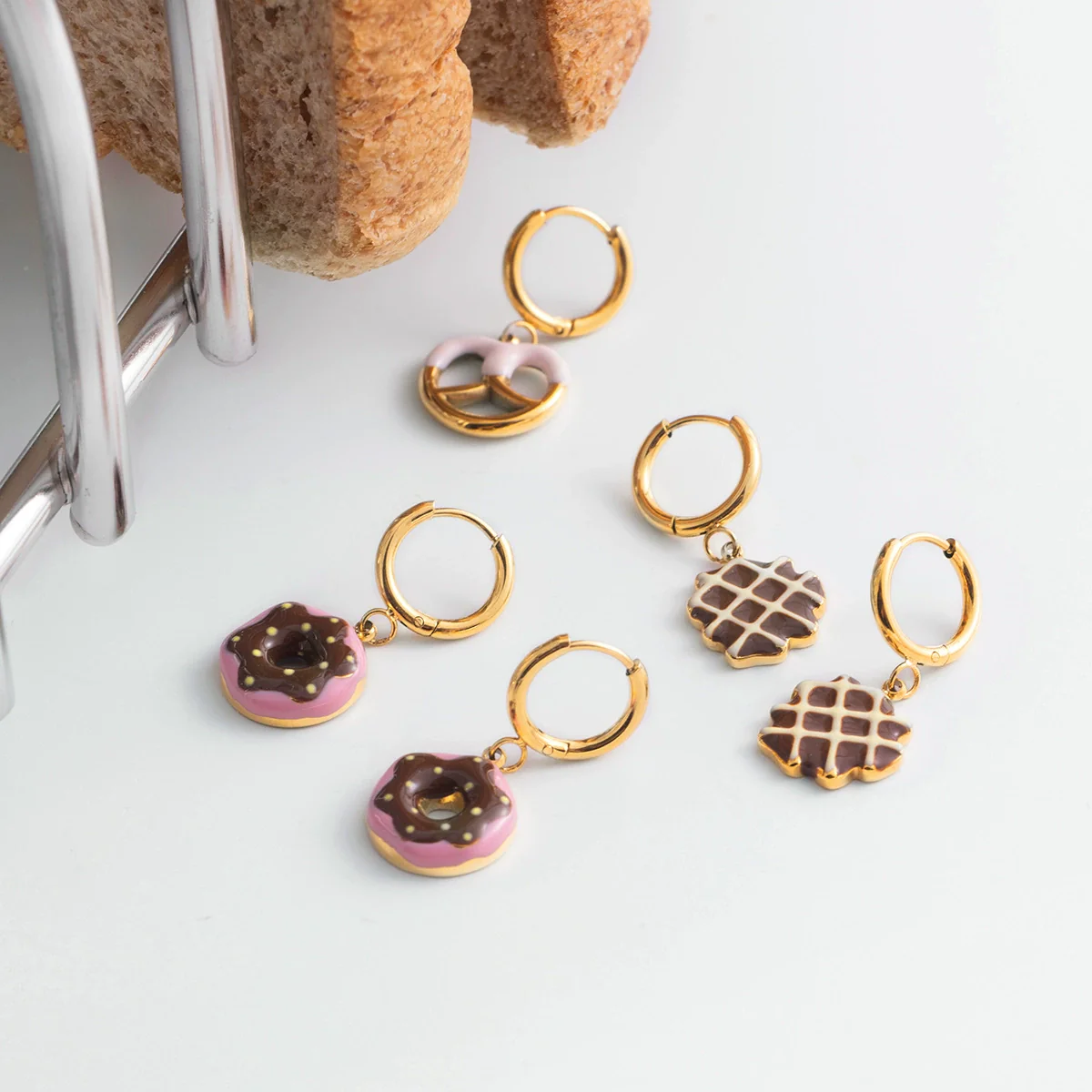 Wholesale Luxury Highend Electroplated Geometric Oil Drop Fun Food Design Stainless Steel Earrings For Women - Image 3