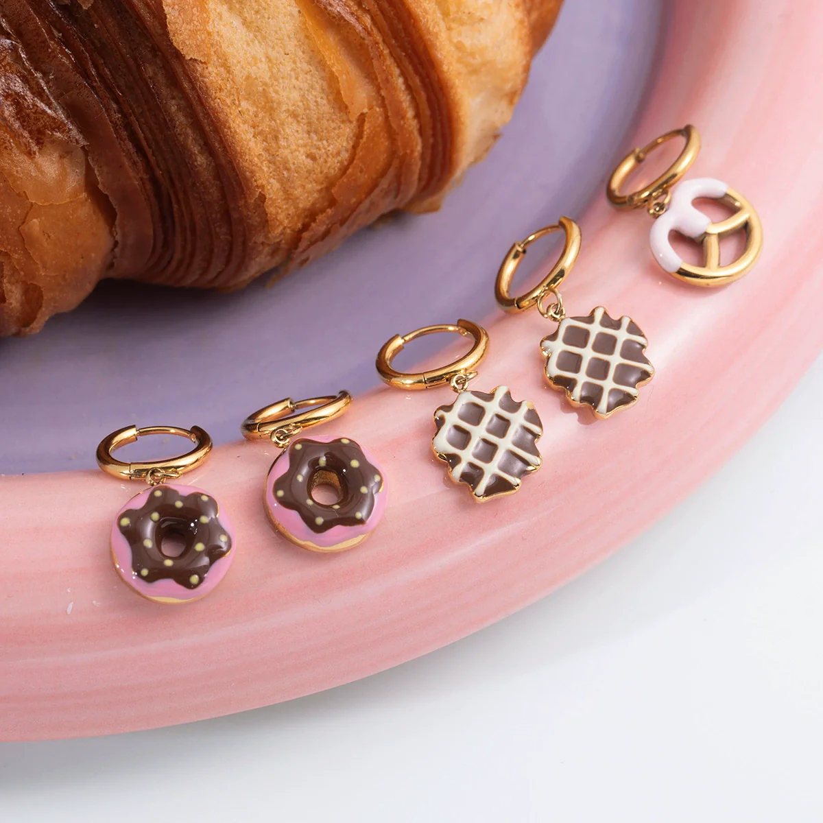Wholesale Luxury Highend Electroplated Geometric Oil Drop Fun Food Design Stainless Steel Earrings For Women - Image 4