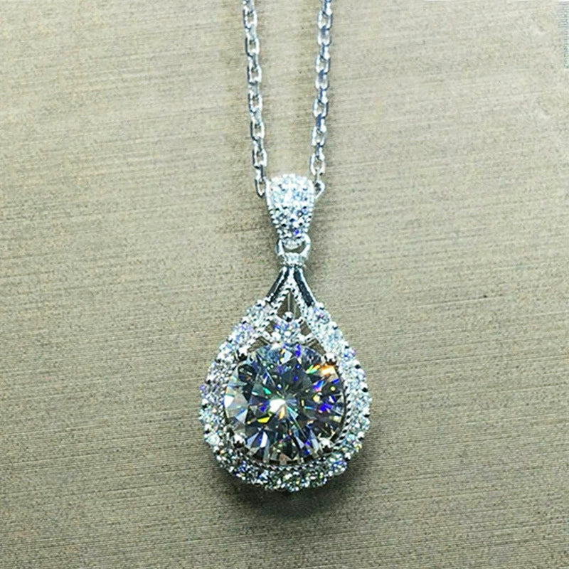 Wholesale Luxury Pearshaped Water Drop Pendant Necklace Mixed Gem Inlay Copper Ochain - Image 4