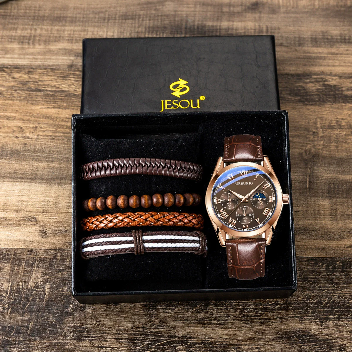 Wholesale Luxury Quartz Watch Gift Set For Men With Alloy Case Imitation Leather Strap And Stainless Steel Clasp In Round Shape And Leisure Style - Image 5