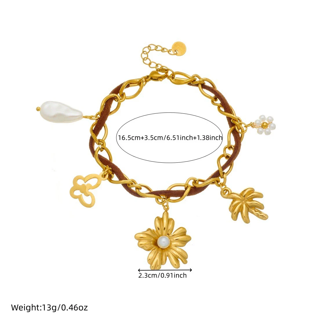 Wholesale Maillard Style Gold Electroplated Hollow Butterfly Flower Coconut Tree Pendant Stainless Steel Bracelet For Women - Image 4