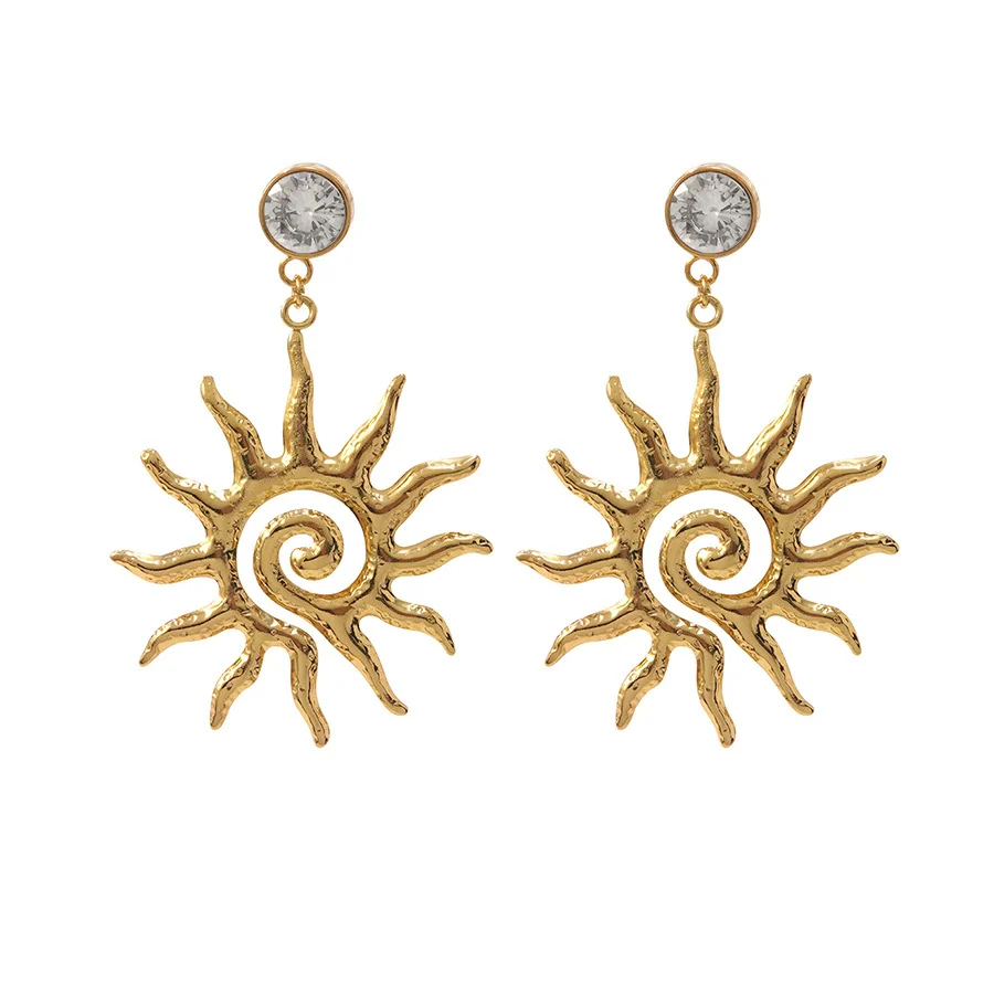 Wholesale Medieval Style Geometric Sun Stamped Stainless Steel Earrings For Women - Image 5