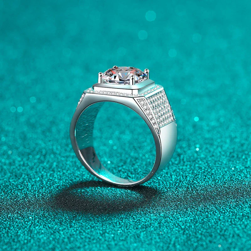 Wholesale Men's 925 Sterling Silver Ring With Moissanite Rhombus Pattern Plated Pt950 Gold - Image 2