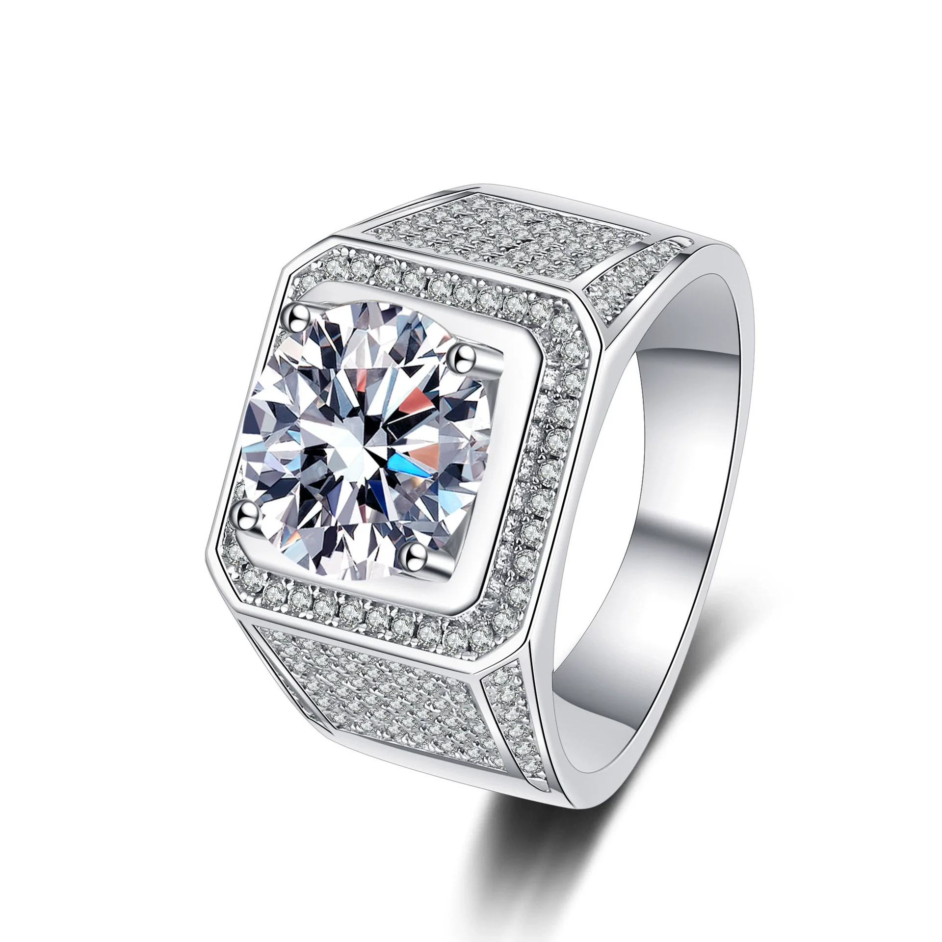 Wholesale Men's 925 Sterling Silver Ring With Moissanite Rhombus Pattern Plated Pt950 Gold - Image 5