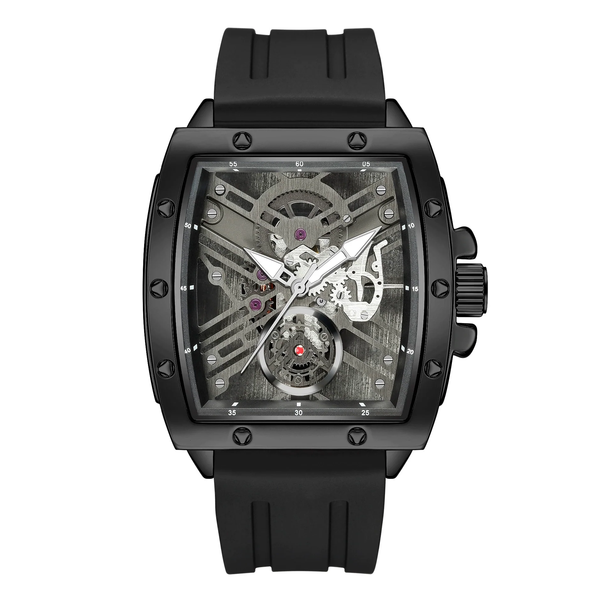 Wholesale Men's Alloy And Silicone Hollow Non Mechanical Sports Luminous Waterproof Barrel Shaped Watch - Image 7