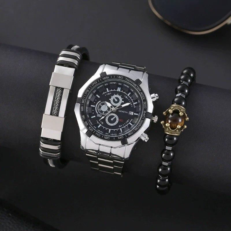 Wholesale Men's Alloy Band Set Watch Leisure Style Round Dial Quartz Movement - Image 9