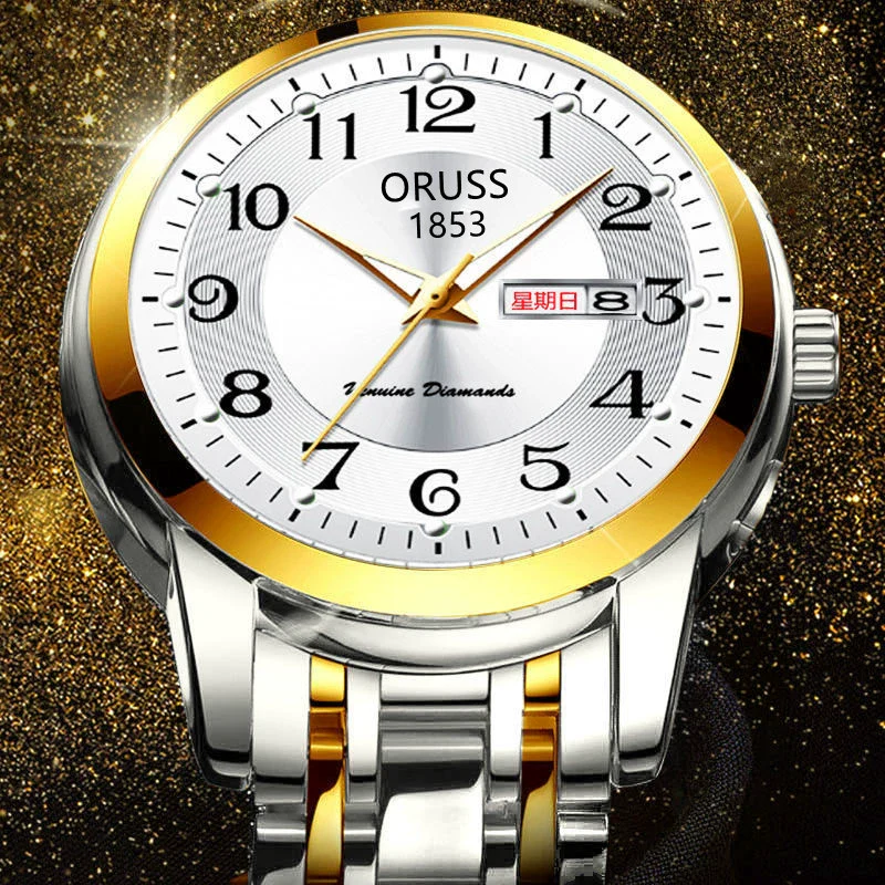 Wholesale Men's Automatic Quartz Watch Stainless Steel Steel Mineral Strengthened Glass Round Dial Waterproof Luminous