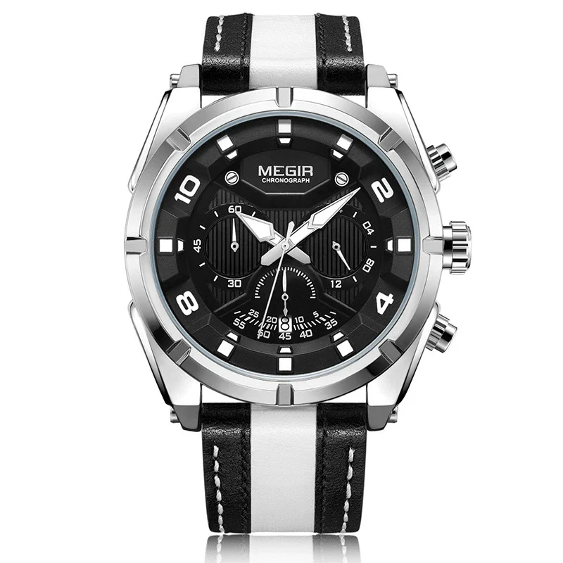 Wholesale Men's Casual Sports Multifunction Chronograph Waterproof Quartz Watch Alloy Case Genuine Leather Strap Round Dial Stainless Steel Clasp - Image 2
