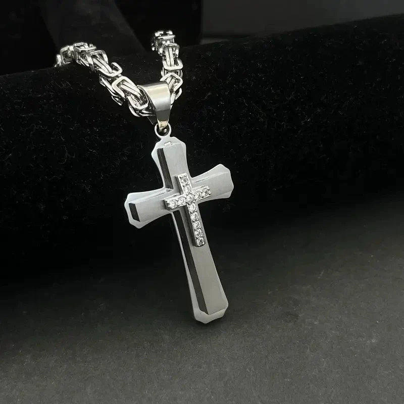 Wholesale Men's Geometric Titanium Steel Necklace Set With Diamonds Cuban Accessories - Image 4