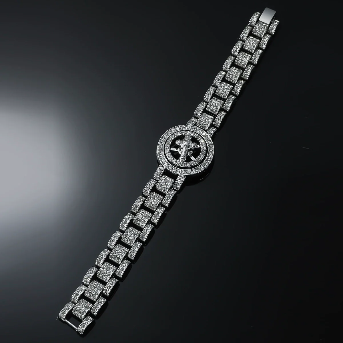 Wholesale Men's Hip Hop Alloy Watch With Turning Cross Geometric Pattern And Diamond Design - Image 4