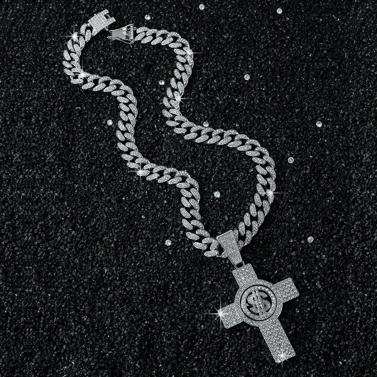 Wholesale Men's Hiphop Style Zinc Alloy Cross Pendant Necklace With Cuban Chain And Electroplating Treatment - Image 3