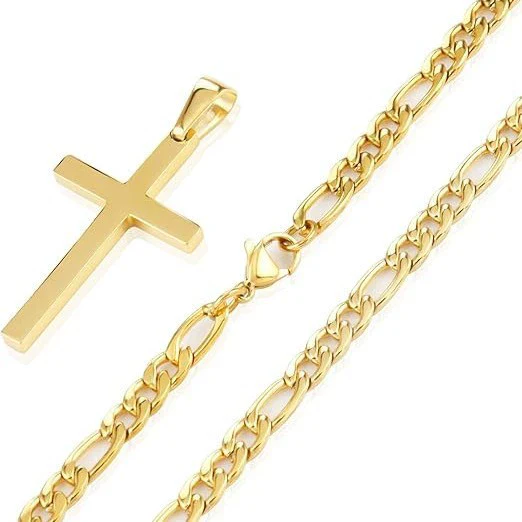 Wholesale Men's Jewelry Stainless Steel And Titanium Steel Geometric Cross Pendant Cuban Chain Necklace With Polish Design - Image 4