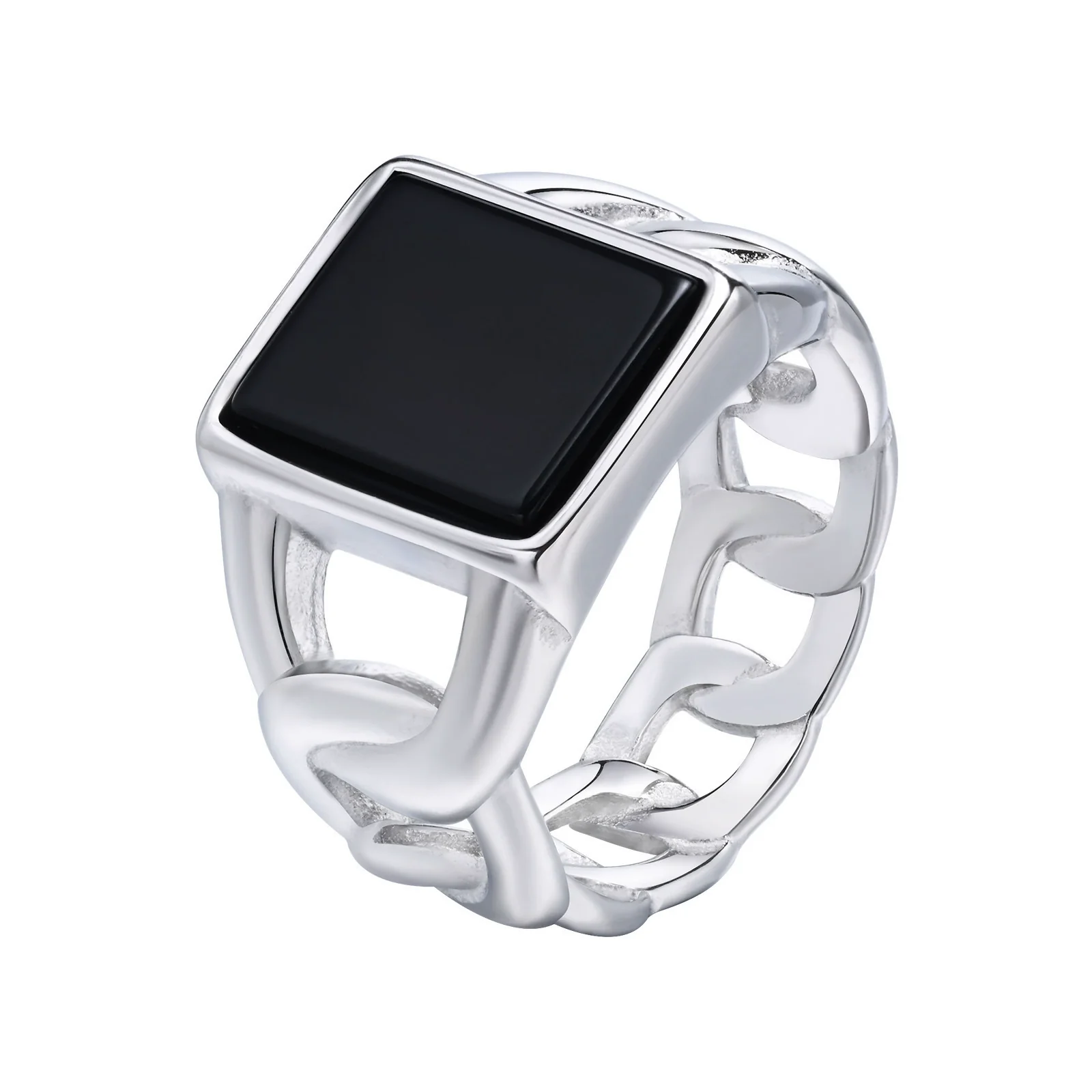 Wholesale Men's Jewelry Stainless Steel Punk Square Geometric Glass Stone Chain Ring Polished - Image 5