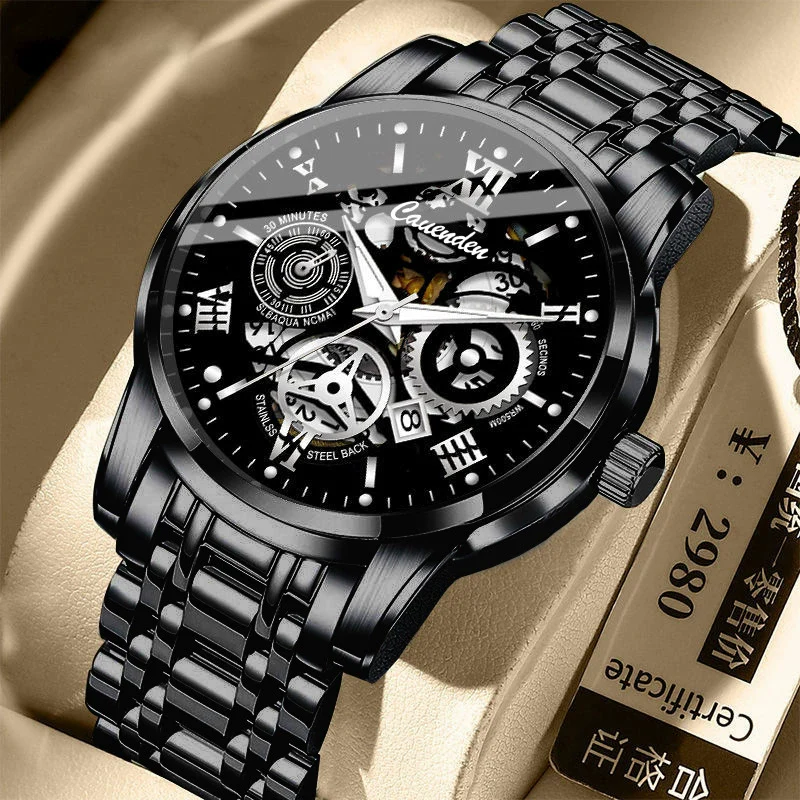 Wholesale Men's Leisure Waterproof Luminous Hollow Quartz Watch With Alloy Strap And Case Mineral Reinforced Glass Mirror And Stainless Steel Buckle - Image 2