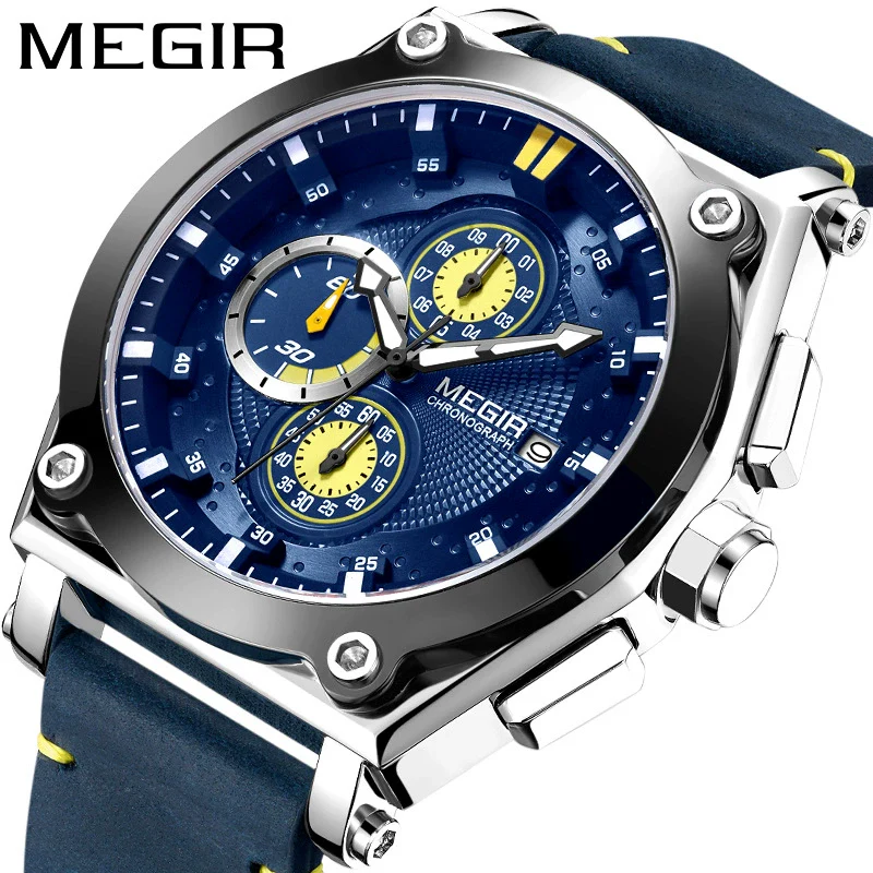Wholesale Men's Multifunction Chronograph Calendar Watch Alloy Case Genuine Leather Strap Round Dial