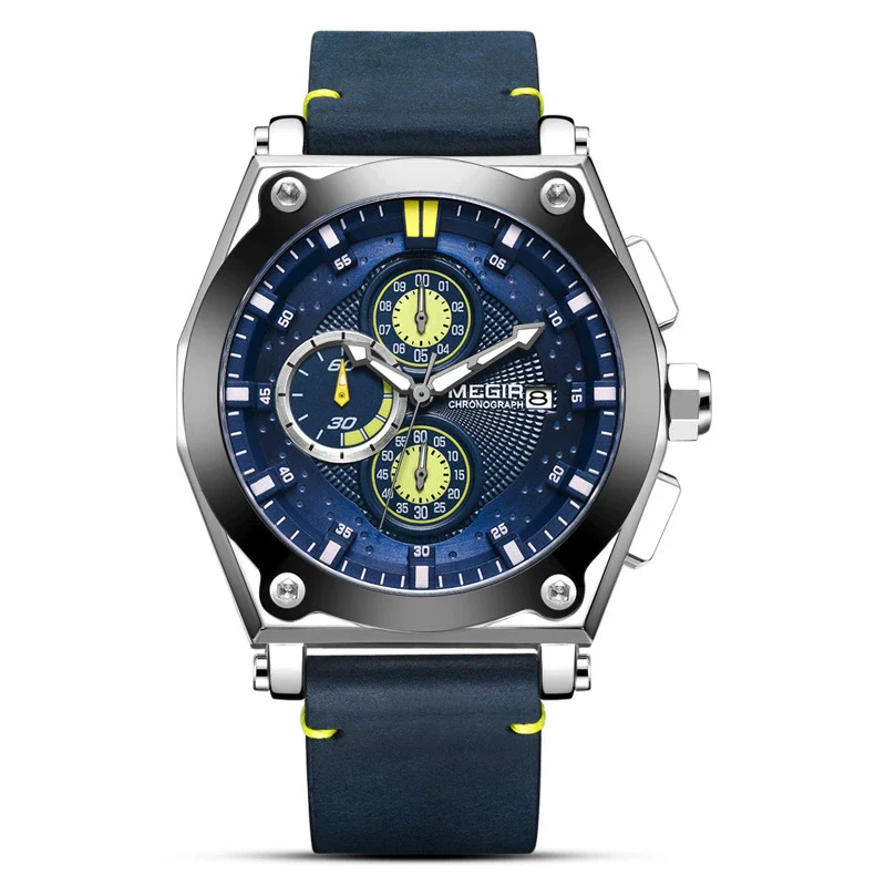 Wholesale Men's Multifunction Chronograph Calendar Watch Alloy Case Genuine Leather Strap Round Dial - Image 6