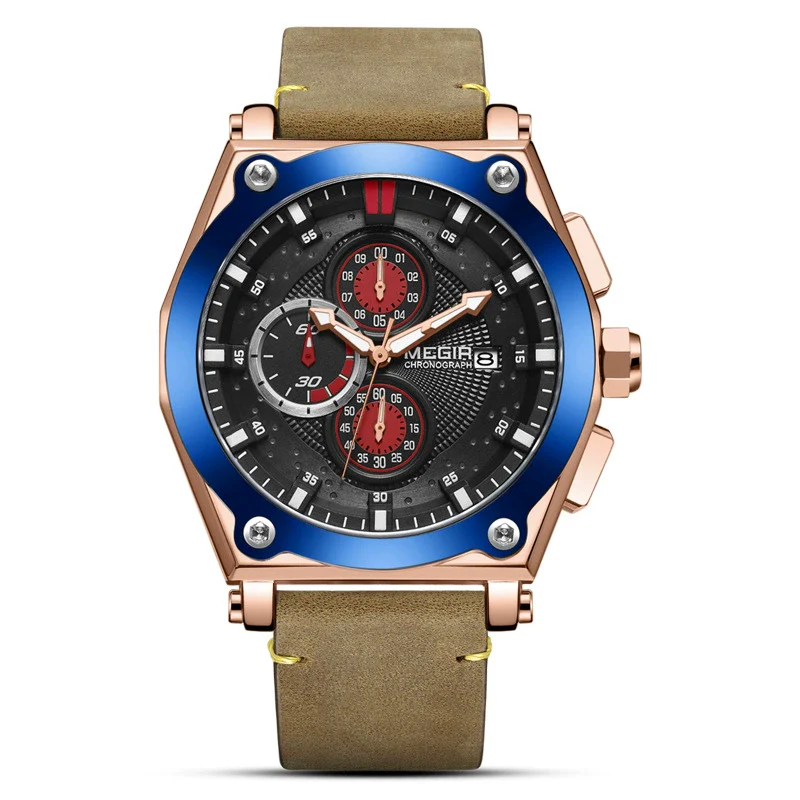 Wholesale Men's Multifunction Chronograph Calendar Watch Alloy Case Genuine Leather Strap Round Dial - Image 7