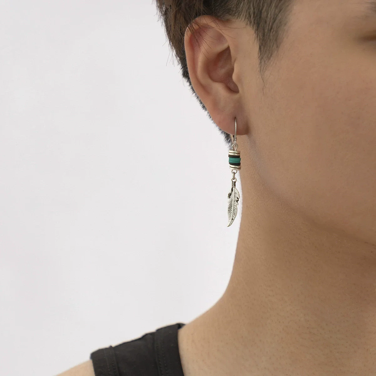 Wholesale Men's Retro Punk Fashion Alloy Feather Leaf Pendant Earrings With Electroplating - Image 2